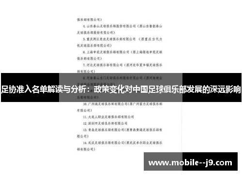 足协准入名单解读与分析：政策变化对中国足球俱乐部发展的深远影响