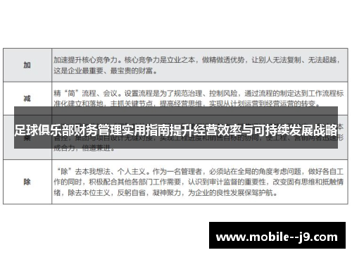 足球俱乐部财务管理实用指南提升经营效率与可持续发展战略